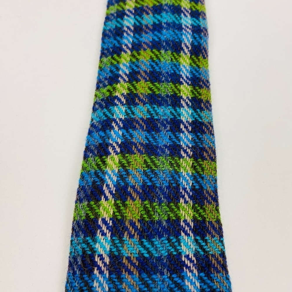 Vintage Rooster Square End Necktie, Blue Plaid Virgin Wool 3" Wide Tie - Picture 11 of 12